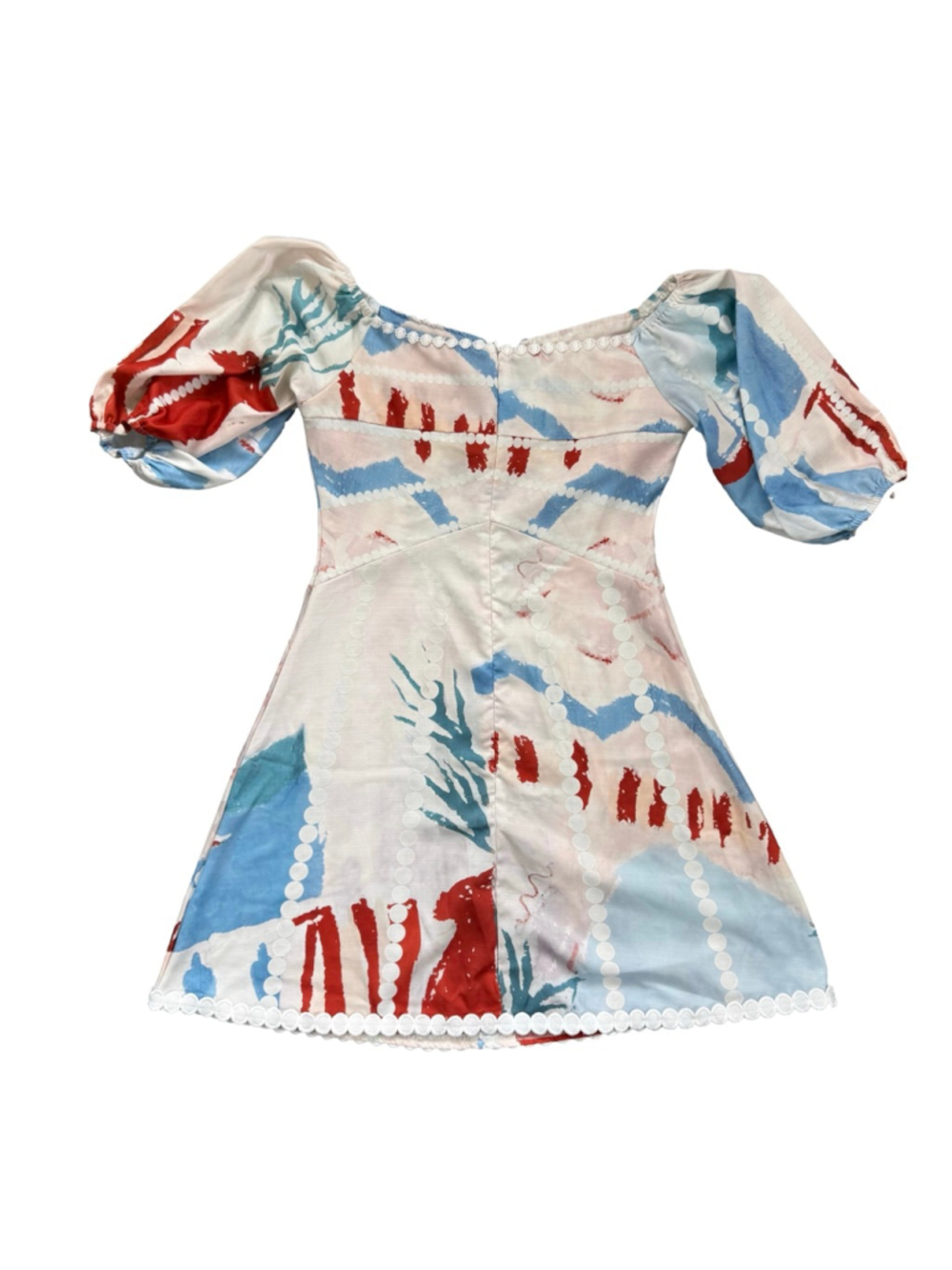 Abstract Print Puff-Sleeve Mini Dress - Red & Blue - Picture 2 of 12
